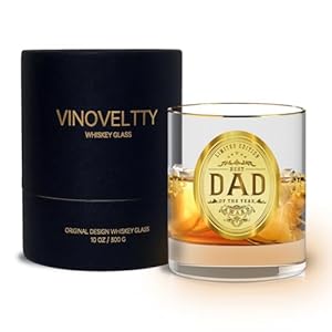 Vinoveltty Best Dad of the Year Whiskey Glass, Personalized Birthday Gifts for Dad, Fathers Day Christmas Gifts for Father Men Husband, Bourbon Glasses for Father(300 ML)