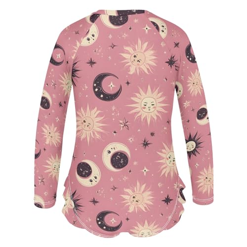 ALAZA Toddler Swimsuit Girl Bathing Suit Swimwear Rash Guard Cute Moon Sun Long Sleeve 3T3