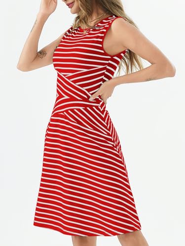 Image of PerZeal Women's Summer Casual Dresses 2025 Sleeveless Striped Mini Dress High Waisted A Line Party Dresses