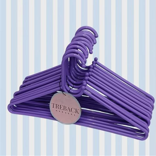 Image of Plastic Hangers | Heavy-Duty & Non-Slip - Space-Saving Hangers for Shirts, Pants, Coats, Suits | Durable & Lightweight for Wet & Dry Use | Pack of 12, Purple, 38 cm Wide