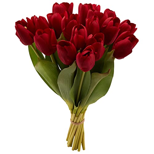 GoeJardin 20PCS Artificial Tulips Real Touch Faux Flower Moisturizing Tulips for Photography Ornaments Home Garden Wedding Party Decor Fake Flowers (Red)