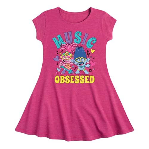 HYBRID APPAREL Trolls - Music Obsessed Poppy and Branch - Toddler & Youth Girls Fit & Flare Dress