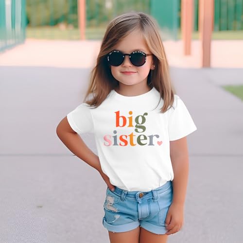 Big Sister T-Shirt Große Schwester Shirt Baby Ankündigung für Mädchen Outfits Sommer Kurzarm Tops Befördert zu Big Sister Tees Süßes Rundhals Tshirt Baumwolle Hemd(Weiß,12-18Monate)