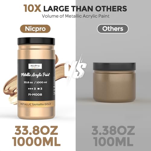 Image of Nicpro Metallic Sahara Gold Acrylic Paint, 33.8oz /1000ml Gold Leaf Paint