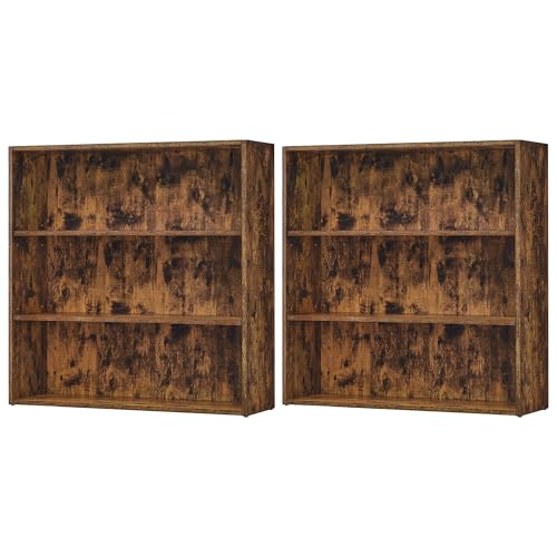 Image of VASAGLE Set of 2 Bookshelves, 31.5 Inches Wide, 3-Tier Open Bookcases with Adjustable Storage Shelves, Floor Standing Units, Rustic Brown ULBC173X01-2