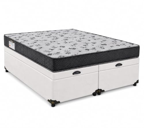 Cama Box Baú Casal Bipartido Blindado Linhão Branco + Colchão Casal de Espuma - Ortobom Iso 100