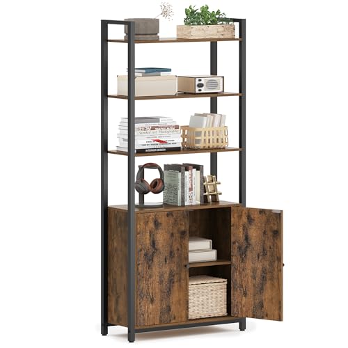 VASAGLE 6-Tier Bookshelf, Tall Bookcase with Door, Steel Frame, Adjustable Shelves, 9.4 x 23.6 x 62.8 Inches, Living Room Bedroom, Rustic Brown and Ink Black ULLS133K01 by VASAGLE - Used condition - CA$88.47