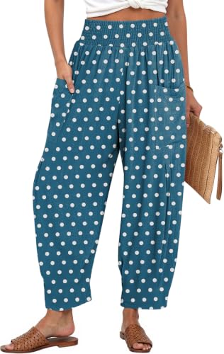 Image of TARSE Women's Linen Wide Leg Pants Baggy High Waist Palazzo Pants | Barrel Leg Fit, Harem Patch Pockets, Loose Casual Style, Breathable Fabric, Vacation Ready