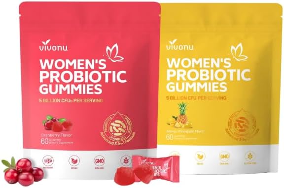VivoNu Probióticos vaginales para mujeres, gomitas de pH de equilibrio femenino para un olor saludable, equilibrio de levadura y flora + vitamina C