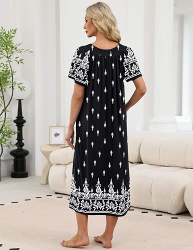 Ekouaer Long Nightgowns for Women Short Sleeve House Dress with Pockets Full Length Loungewear S-3XL4