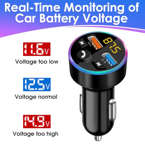 EuAcesry Transmisor Radio FM Bluetooth Coche, Transmisor FM Bluetooth para Coche, 4 Ports [3 USB A3.1A+ 1 USB A 66W], Soporte Tarjetas SD, y Flash Drive - imagen 3