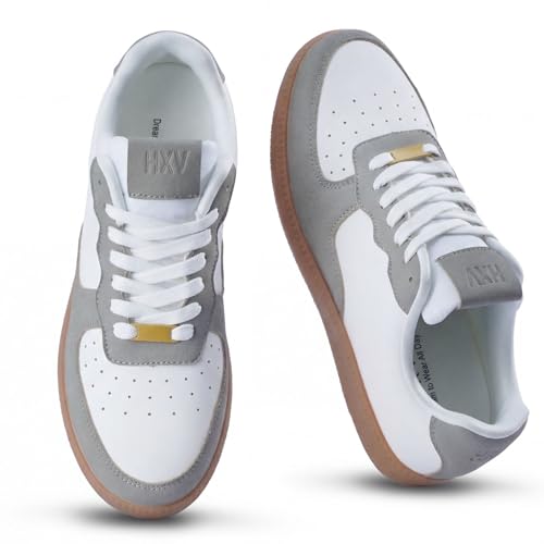 Image of HXV Women Fashion Sneakers Casual Tennis Shoes Retro Trendy Low Top Lace-Up Breathable Non Slip Lightweight Comfortable Zero Drop Cute Flat Walking Shoes