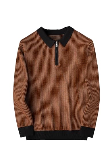 Luxury Plaid Zipper Collar Sweater for Men's Autumn Winter Korean Fashion Knitwear Sweater