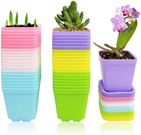 Anyumocz 42 PCS Plastic Square Plant Pots,Multi Color Nursery Pots,Small Flower Pots for Indoor Outdoor Plants,Garden,Home Balcony Decorations