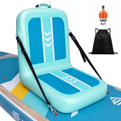 ziziella Inflatable Kayak Seat with Back Support & Mesh Storage Bag, Adjustable Paddle Board Cushion Chair for Adults, Portable Blow Up Seats for SUP Raft Canoe Fishing Boat