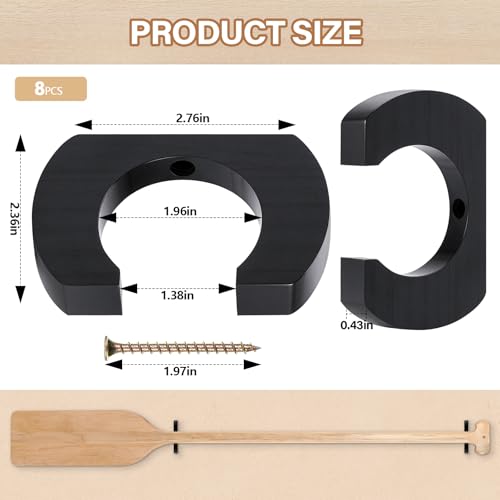 DaisyInner 8 Pcs Kayak Paddle Holder, Kayak Oar Holder to Keeper Hanging Oar for Wall Decor, Paddle Storage Rack, Wooden Board Accessories for Sup Canoe Dragon Boat Paddles(Black) by DaisyInner - Image 2