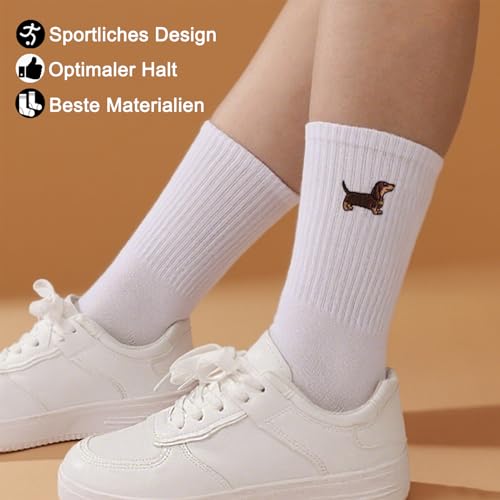Utensilsto 3 Paare Damen Dackelsocken Tennissocken Sportsocken, Dackel Geschenke Atmungsaktive Socken Damen Baumwolle Mittelrohrsocken, Crew Socken für Hundebesitzer 38-42
