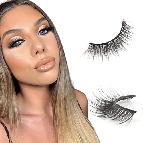 Glowingwin Fake Lashes Wispy Mink Eyelashes Natural Look Light Volume Eyelashes False Lashes Dramatic Fluffy Faux Mink Lashes Strip Lashes 5 works Pack - Image 3