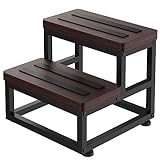 Step Stools for Adults Kids, Heavy Duty Stepping Stool Wooden Bed Step Stools for High Beds, Non-Slip 2 Bedside Foot Stool with 500 Lb Capacity for Bedroom Kitchen Bathroom Outside,Easy Assembly,Teak