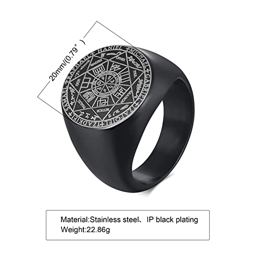 The Seal of The Seven Archangels Signet Ring for Men | Stainless Steel Angels Sigil Talisman Band Ring for Biker | Occult Protection Amulet Jewelry,Black,Size 8 - Thumbnail 4