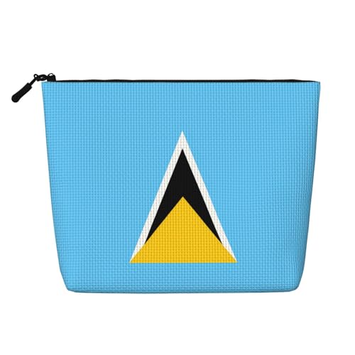 Bolsa de maquillaje de cáñamo sintético con la bandera de Santa Lucía, para mujer, resistente al agua, bolsa de poliéster con cremallera, gran organizador de cosméticos de viaje
