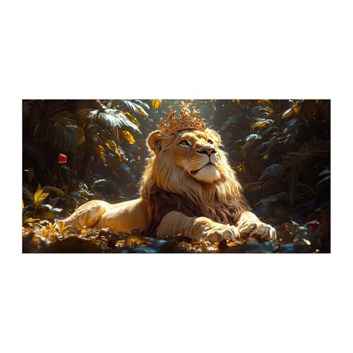 Art mural lion mignon forêt orange grande toile décoration moderne