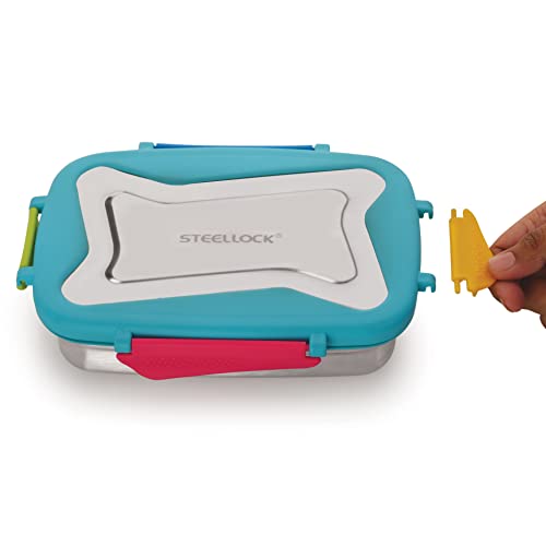 Image of STEELLOCK Smart Stainless Steel Tiffin Lunch Box for Kids and Adults | Airtight & Leakproof | Rectangle Tiffin Box for School & Office with Steel Lid | Romeo 550ml - 2pc