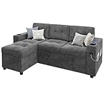 GAOMON Sofa Bed, 84" Sectional Couches for Living Room with Storage Armrest, Sleeper Sofa with Storage Chaise, L Shaped Couch with Charging Station, Pull Out Couch with Cup Holder, Dark Gray