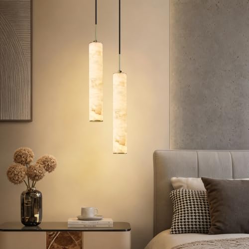 Image of Black Natural Alabaster Long Tube Kitchen Island Pendant Lights,3000k
