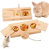 Rubor Rabbit Toys, Enrichment Bunny Wooden Foraging Toy for Boredom, Guinea Pig Interactive Hide Treats Puzzle Game for Small Animal, Hamster, Chinchilla (2 Sets)