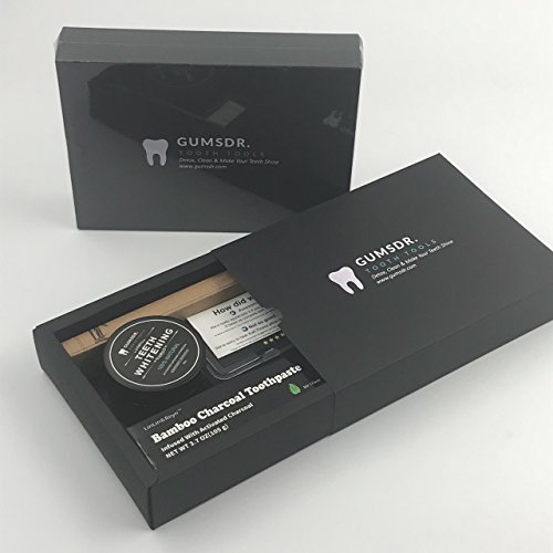 GumsDr. All Natural Complete Charcoal Teeth Whitening Kit - Activated Charcoal Powder, Charcoal Toothpaste, Bamboo Toothbrush and 2 in 1 Charcoal Floss Picks Detox, Clean & Make Your Teeth Shine