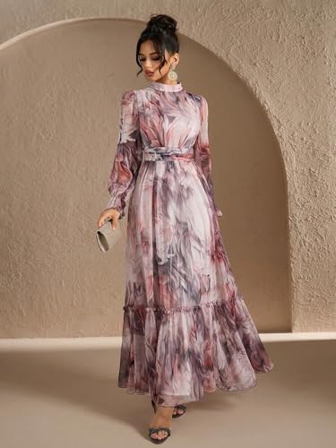 Image of TOLEEN Summer Casual Dresses for Women 2024 Spring Fashion Boho V Neck Long Sleeve Ruffle Floral Print Elegant Maxi Dress