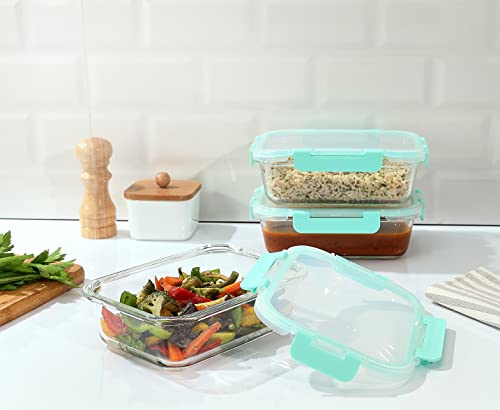Image of Amazon Brand - Solimo Borosilicate Glass Lunch Boxes with Air-Vent Lids, Set of 3 (1,000 ml Each) | Transparent