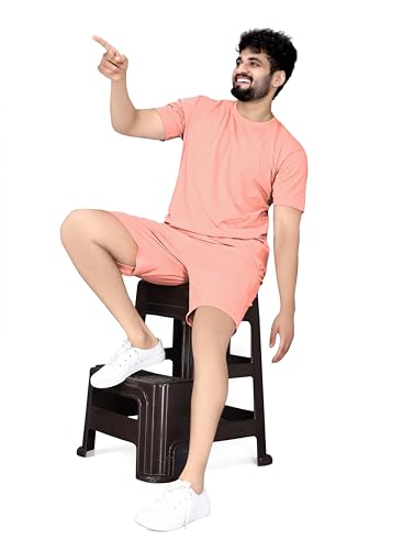 Image of ELLITI Cotton Blend Solid Casual Round Neck Half Sleeve Oversized Co-ord Set Men's, Pyjama Set, Sleepwear Loungewear T-Shirt and Shorts Combo for Men, Night Wear for Men, Night Suit for Men's