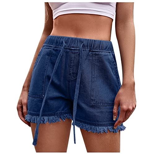 XUNRYAN Womens Denim Hem Ripped Jean Shorts Cotton Short Leggings Casual Loose Short High Waisted Shorts Women Casual Work Pants Teen Girls Women's Pants Short Ripped Distressed Stretch Denim Shorts