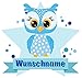 Samunshi® Blaue Eule Aufkleber mit Namen Autoaufkleber Namensaufkleber Kinder in 7 Größen (15x13,1cm Mehrfarbig)