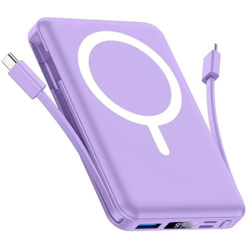 Vexnara per Magsafe Powerbank 10000mAh, Caricatore Portatile Magnetico Wireless 20W, Ricarica Rapida con Display LED e cavo di ricarica USB-Cper iPhone 17/16/15/14/13/12 Pro/Pro Max/Plus(Viola)
