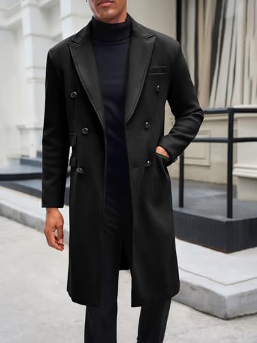 Yousify Mens Double Breasted Trench Coat Notched Lapel Mid Long Peacoat Winter Casual Business Overcoat2