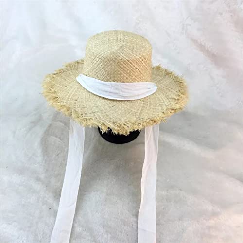 Chapeau de paille plat femme 56-58 cm couleur B pour la plage