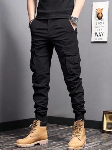 Xingfenly Casual Side Flap Pockets Workwear Tapered Pants, Men' Cargo Pants for Spring Fall Outdoor2