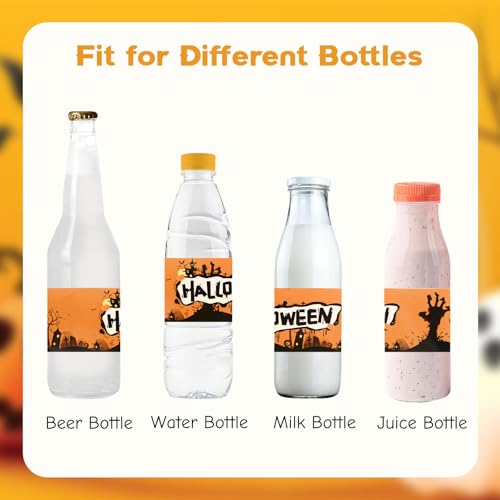 URROMA 50 Pcs Halloween Water Bottle Labels,Retro Style Pumpkin Colour Stickers Drinks Wrappers for Halloween Party Favors Decor Supplies - Image 4