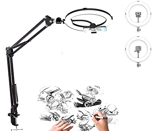 ADZOY-Professional-Combo-of-10-Inch-LED-Ring-Light-Overhead-Suspension-Arm-for-Cell-Phone-Baking-Craft-Calligraphy-Drawing-Online-Lesson-Video-Recording10Inch