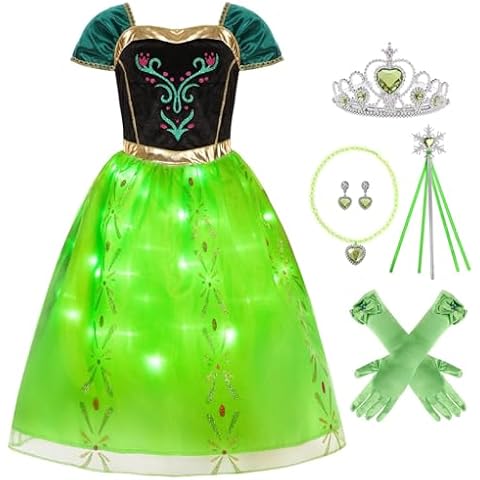 IBQ Princess Costume Girls Kids Halloween Costumes Green Dress Frozen Cosplay Christmas Birthday Party Dress Up with Accessories Crown Wand Gloves Necklace Earrings BQ031-M Cover