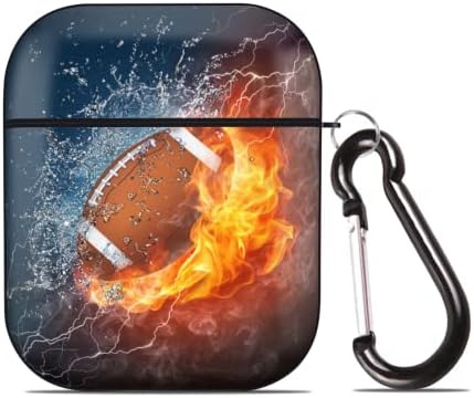 Football Lover Case for AirPods Case Cover, Ice Fire Football Cute Shockproof Protective Case with Portable Keychain, Compatible with Apple AirPods Charging Case 2&1 for Women Girls