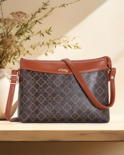Image of Apery Elegant Printed Sling Bag | Two-Tone Faux Leather Shoulder Purse with Adjustable Strap