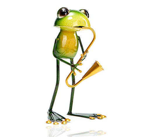 Aayla 9.25" H Green Saxophone Frog Statue Indoor Outdoor Frog Figurine Gift for Frog Collector Home Garden Decoration