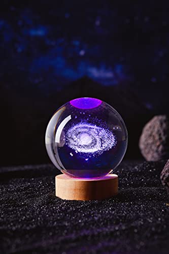 3D Galaxy Crystal Ball Lamp,3.15 Inch K9 Crystal Ball Night Light With Wooden Base,16 Colors Changing Light With Dimmable Remote Control,3D Laser Engraving Holographic Crystal Ball Night Lamp (Galaxy) #TOP6