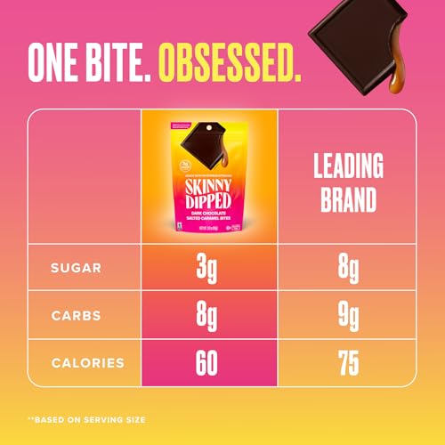 Image of SkinnyDipped Dark Chocolate Salted Caramel Bites, 3.17oz Bags | 4 Pack | Rich Dark Chocolate | Creamy Caramel| Individually Wrapped | Low Sugar | Gluten Free