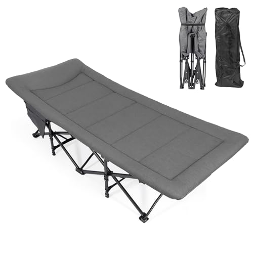 Campingbett feldbett klappbar, Faltbar Gästebett mit Tragetasche Klappbares Feldbett mit Seitentaschen und Stahlrahmen bis 200 kg für Garten Camping Festivals Outdoor Gästezimmer Reisen