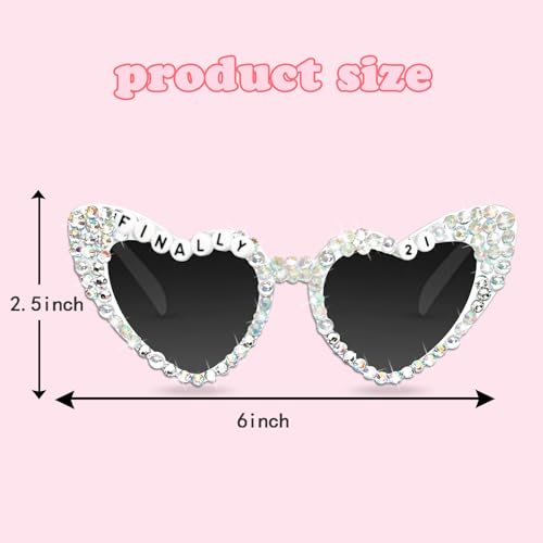 21st Birthday Sunglasses - White Finally 21 Shiny Bling Diamond Pearl Glasses for Girls 21st Birthday Party Supplies (Finally 21-White)2